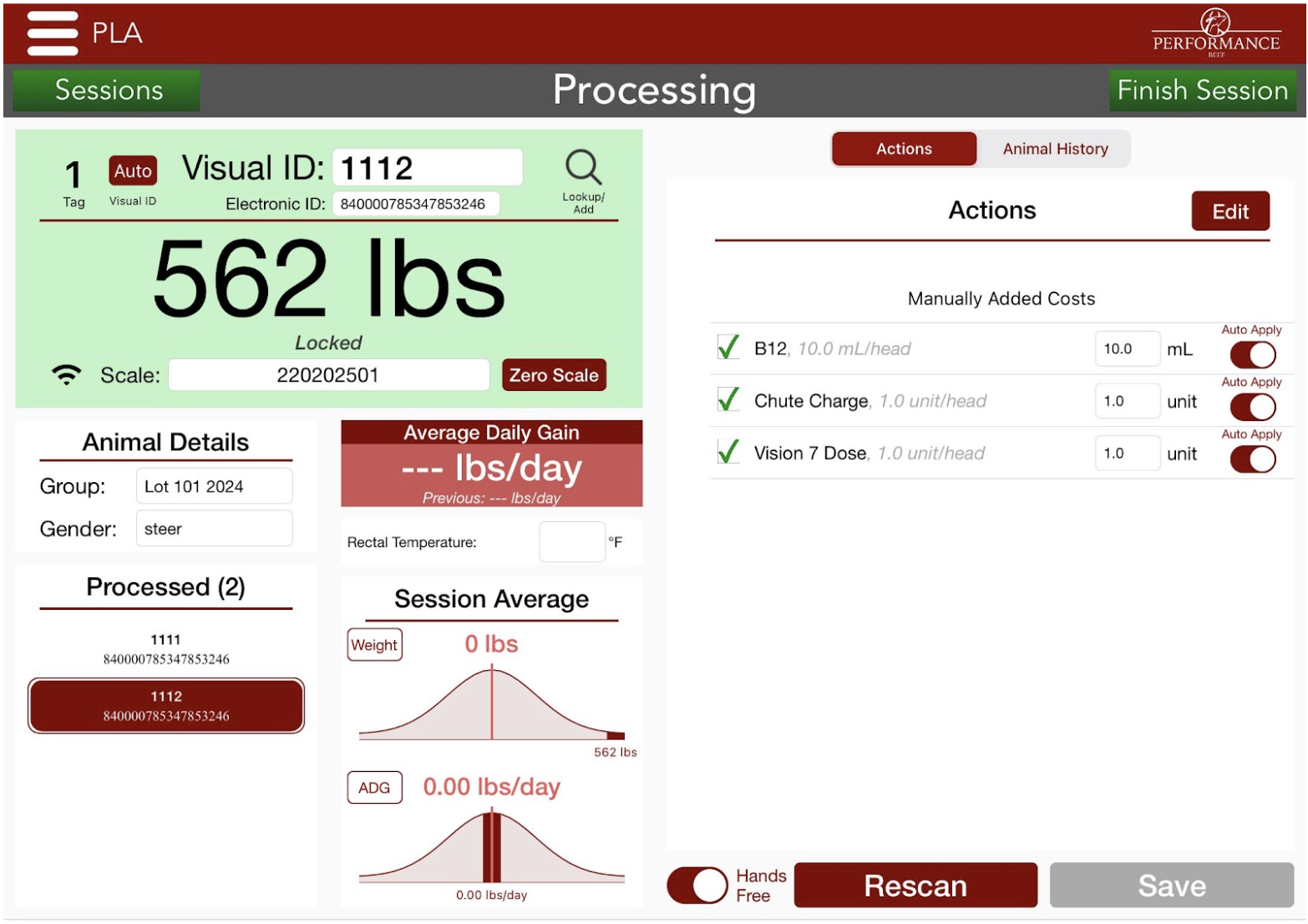 Set up a Processing Session with EID Tags